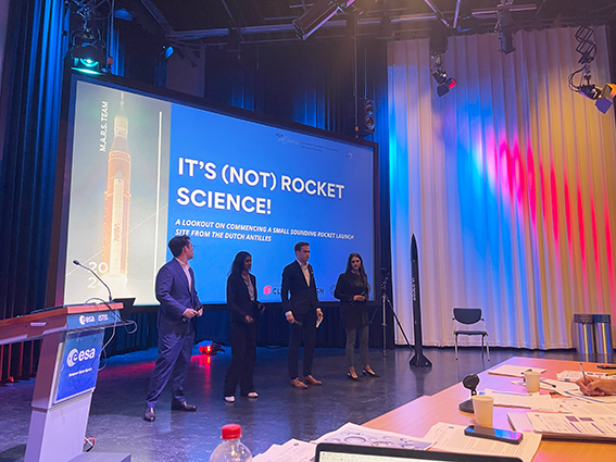 business students presenting at ESA’s space research centre in Noordwijk