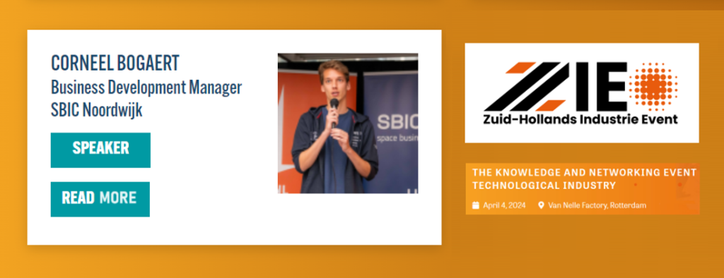 ZIE 2024 orange banner feturing logo and photo of ESA Technology Broker NL contact