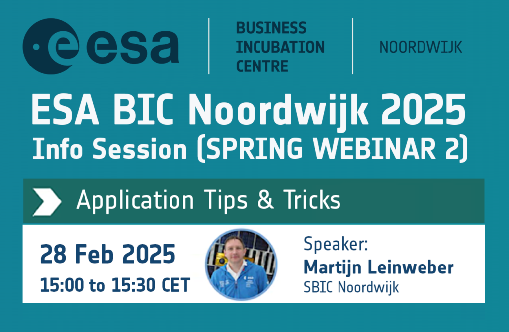 promotion for the ESA BIC Noordwijk spring deadline webinar