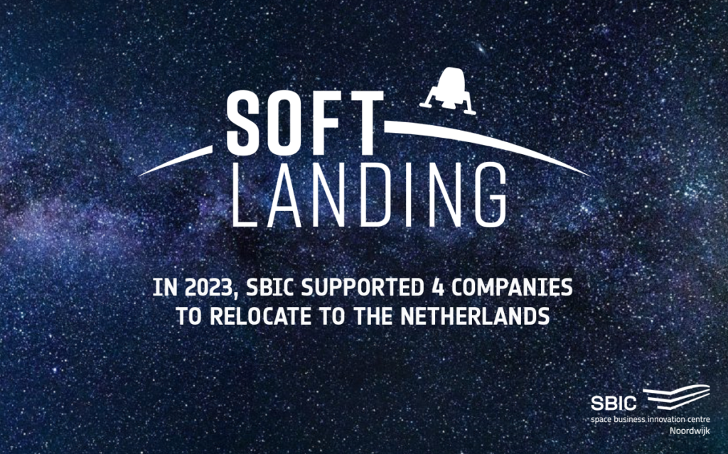 Soft Landing logo on starry background with SBIC logo 