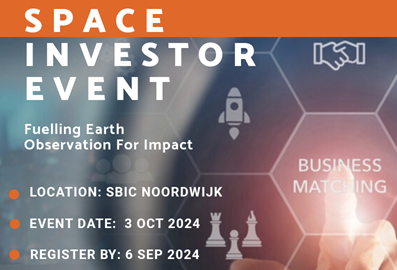 space investor event banner with space business icons taking place at SBIC Noordwijk