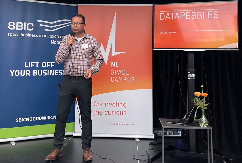 Surajeet Bhuinya of technical partner DataPebbles pitching at SBIC