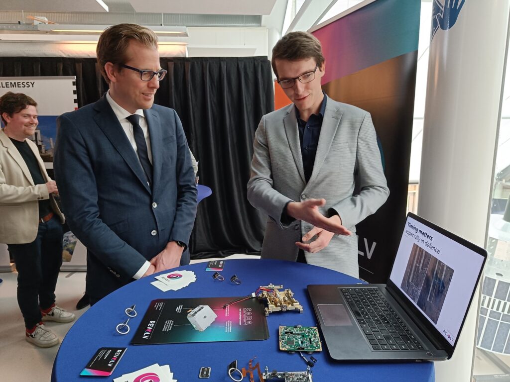 Dutch government defence minister speaking with space business entrepreneurs at SBIC Noordwijk