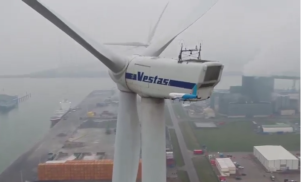 shore systems prototype drone inspecting onshore wind turbine