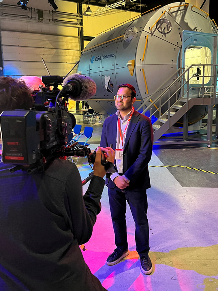 space business startup at ESA/ESTEC being interviewed by film crew