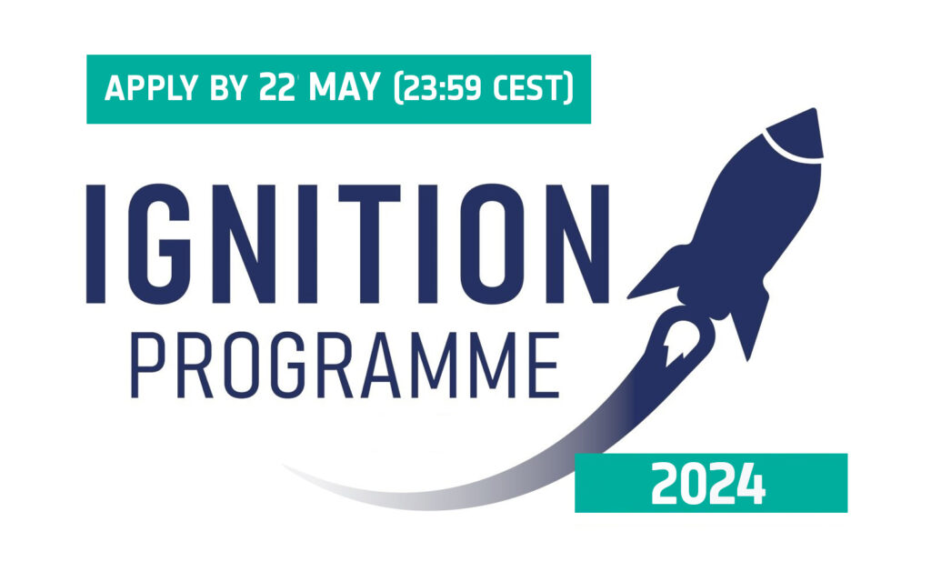 rocket launching in the logo of Ignition Programme highlighting application deadline of 22 May 2024