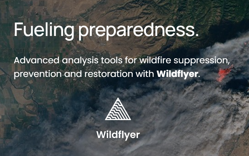 landscape with wildfire and Wildflyer logo